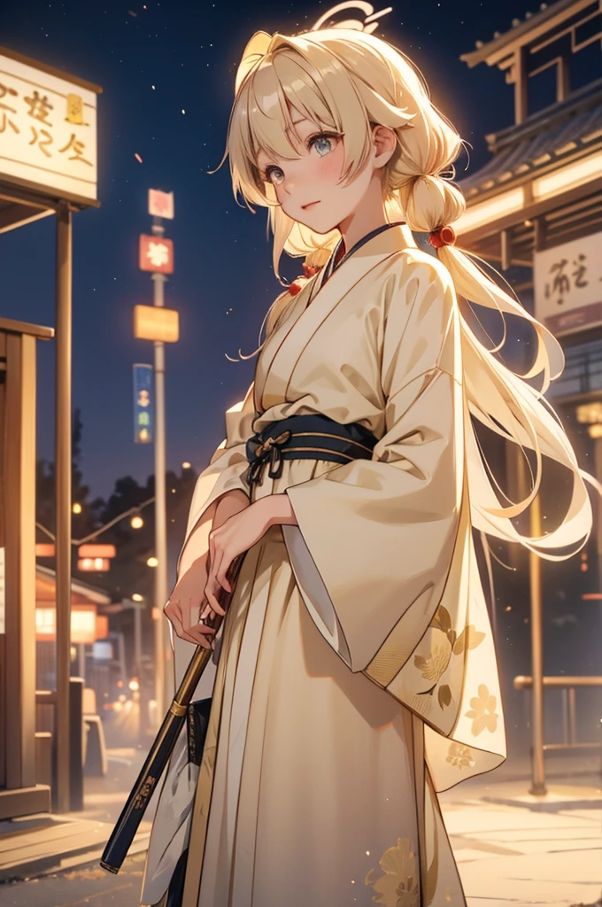 Takanashi hoshino kimono firework night (beige colored hair), tailed haired,