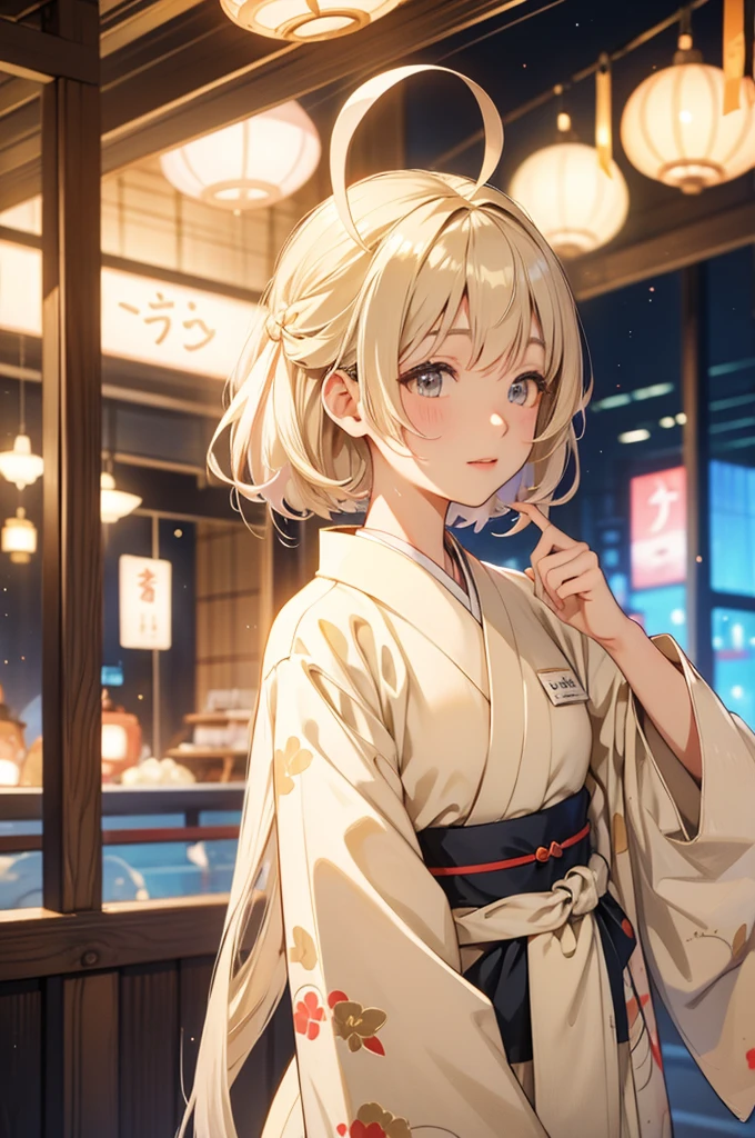 Takanashi hoshino kimono firework night (beige colored hair), tailed haired,