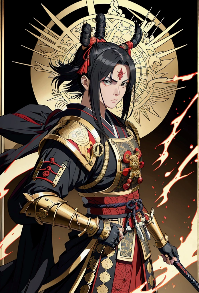 A fiercely triumphant samurai shogun, exuding strength and honor with every fiber of his being. Clad in meticulously crafted armor adorned with symbols of victory, his sword gleaming with polished perfection. This stunning portrait captures the essence of a legendary warrior in a meticulously detailed Renaissance-style painting. Each element, from the intricate armor to the determined expression, is rendered with breathtaking realism and intensity, immersing viewers in the spirit of ancient warrior prowess.