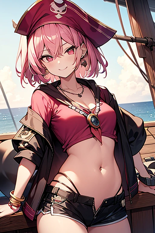 emusu, micro bikini, 1 girl pink hair solo pink eyes, large breasts, looking at viewer, spread open legs, holding phone in hand, embarrassed, gently smiling, open mouth, at a cafe