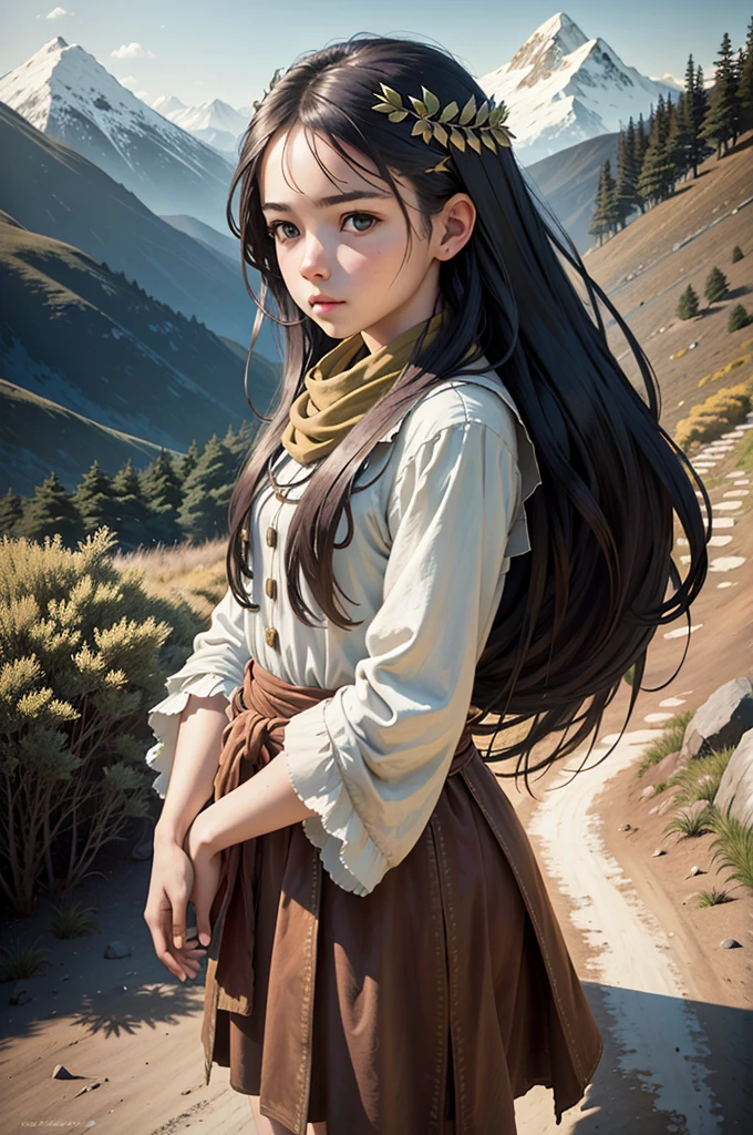 (masterpiece, best quality:1.3) 
RDRAbigail, 1girl, solo, long hair, realistic, full shot , mountain trail, midday, clear and crisp light illuminating the landscape magazine, press, photo, steve mccurry, insanely detailed and intricate