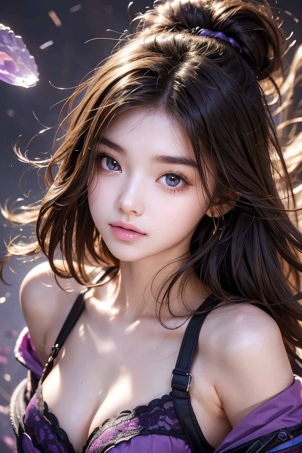 Zerg Queen Beautiful Girl: Ranlinger, 18 years old, Messy Hair, 美しいPerfect Face, Soft Skin、Perfect Face, Add light purple and purple, Add Light Red, Intricate details, Splash screen, 8k resolution, masterpiece, Cute Face, Mysterious Magic Array Background