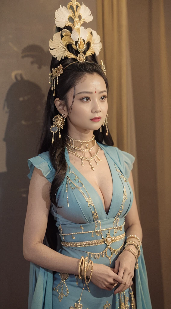 masterpiece, best quality, 1 girl, alone, ((adult)),(huge breasts), long hair,Micro thong,happy, looking at the audience, Dunhuang Mogao Grottoes, (background),(precise、perfect face shape:1.3),ultra high definition,Ray tracing,,reflected light, Correct structure,Award-winning,high detail,Lighten shadow contrast,facial lighting ,Cinema lighting,masterpiece,Super details,high quality,high detail, best quality,16k,high contrast,