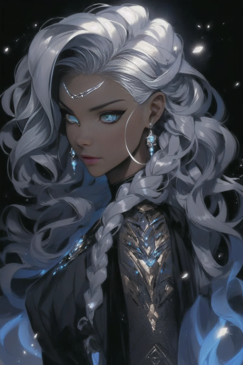 a woman with white hair and blue eyes wearing a black outfit, :: rossdraws, charlie bowater art style, in style of charlie bowater, charlie bowater character art, style of charlie bowater, rossdraws | afrofuturism, extremely detailed artgerm, artgerm and rossdraws, cyborg - girl with silver hair, neoartcore and charlie bowater