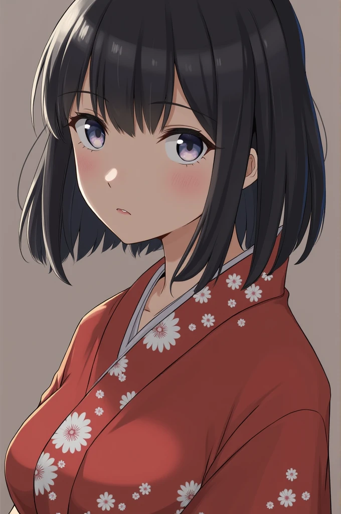 Hsin-sha-hsien, One girl, alone, kimono, Black Hair, kimono, View your viewers, red kimono, Floral print, Recall, Letterbox, bangs 