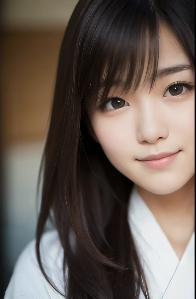 best quality, face focus, soft light, ultra high res, (photorealistic:1.4), RAW photo,(Shinozaki Ai), white skin, kawaii,
1 Japanese girl, solo, cute, (smile), (pupil, lights in the eyes), detailed beautiful face, Medium-sized breasts,(high resolution detail of human skin texture),(long hair),(portrait), upper body, white traditional kimono, no make