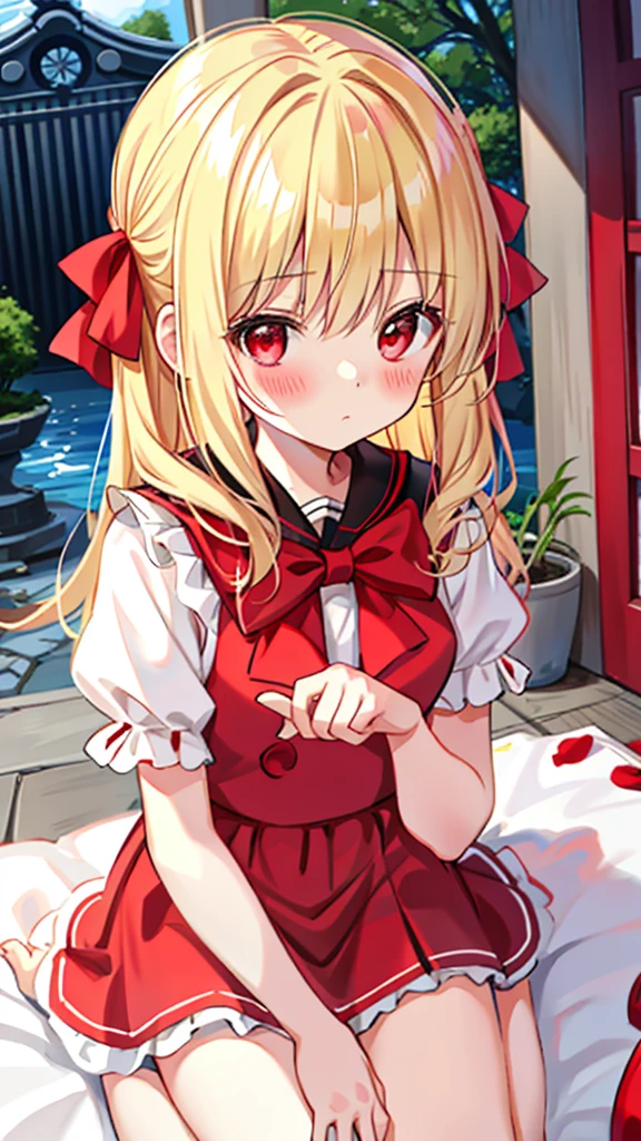 blush、Blonde、Hair is up、Red eyes、Beautiful girl alone、And soul、solo、、Red too、shrine