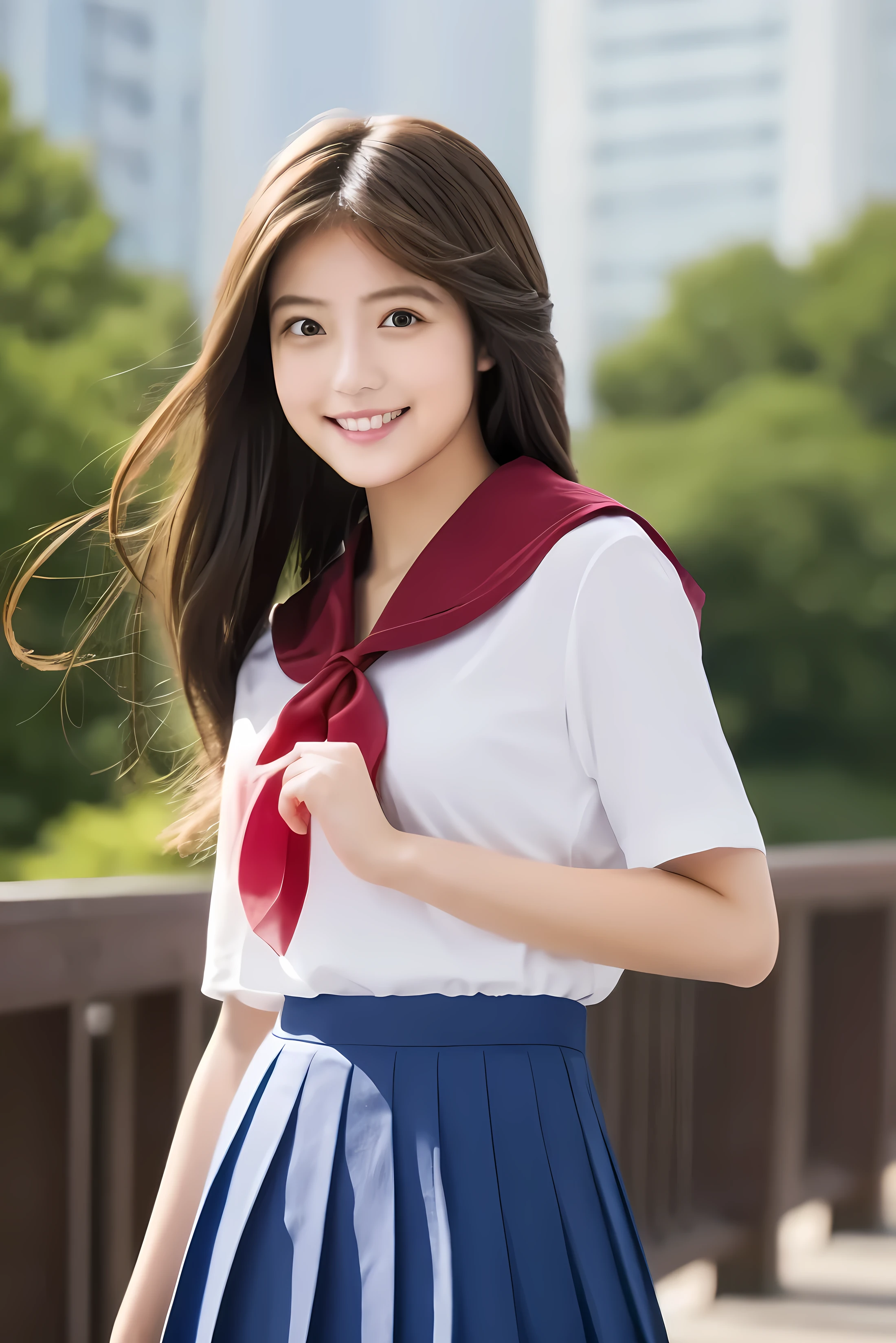 8K、Highest quality、18age、high school girl、Bust 75
8K、Highest quality、Full body portrait、Beautiful body、
Imada Mio Beautiful lips、A captivating pose、Traditional short-sleeved sailor uniform、Blue pleated skirt、Red Sailor Scarf
、the skin is quite exposed、
、Beautiful and sexy standing、Pause、Great smile、Beautiful standing figure
、Light brown hair、Semi-long hair
、Exactly Imada Mio
、A full-body photo