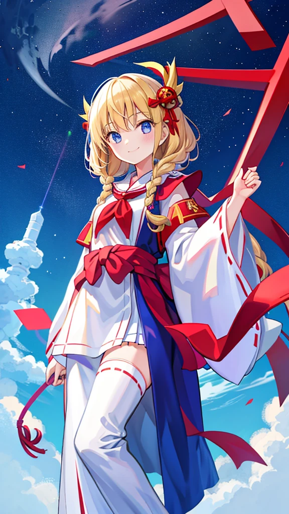 Girl in Priestess Uniform、smile、red、shrine