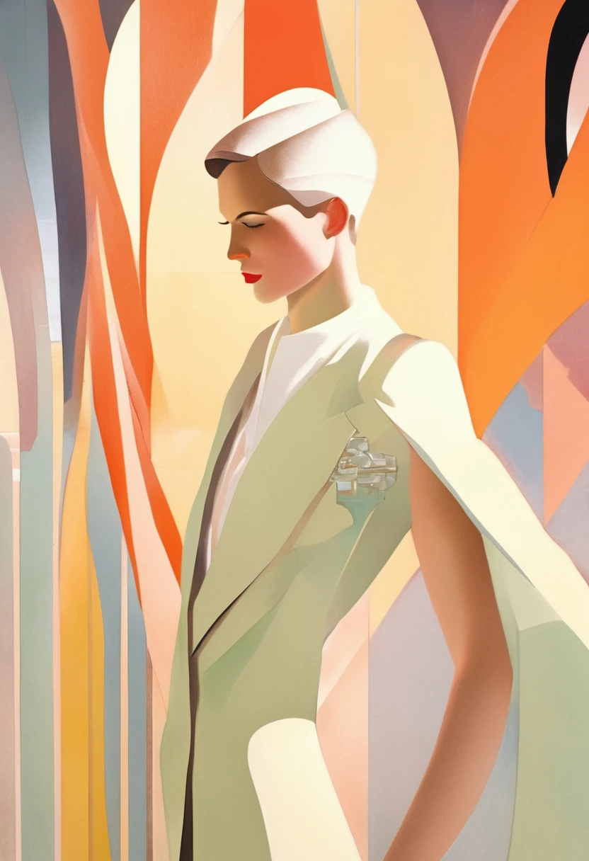 art deco design,fashion clothing,Streamline Moderne,Abstractionism,futuristic,Light luxury, side view, 1boy