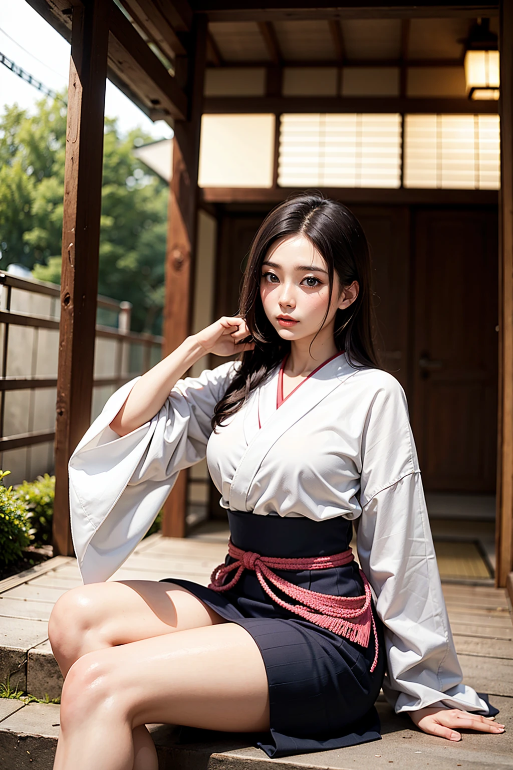 A beautiful Japanese woman is sitting