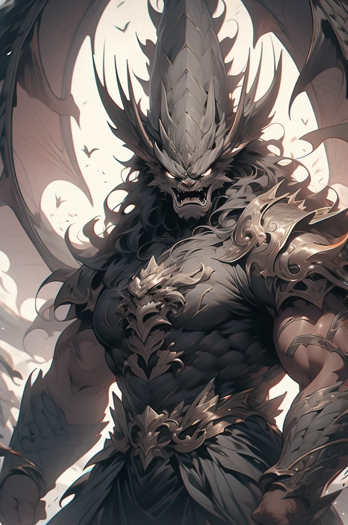 1girl, dragon, gray skin, roaring, tall, powerful, voluptuous, mad, angry, huge wings