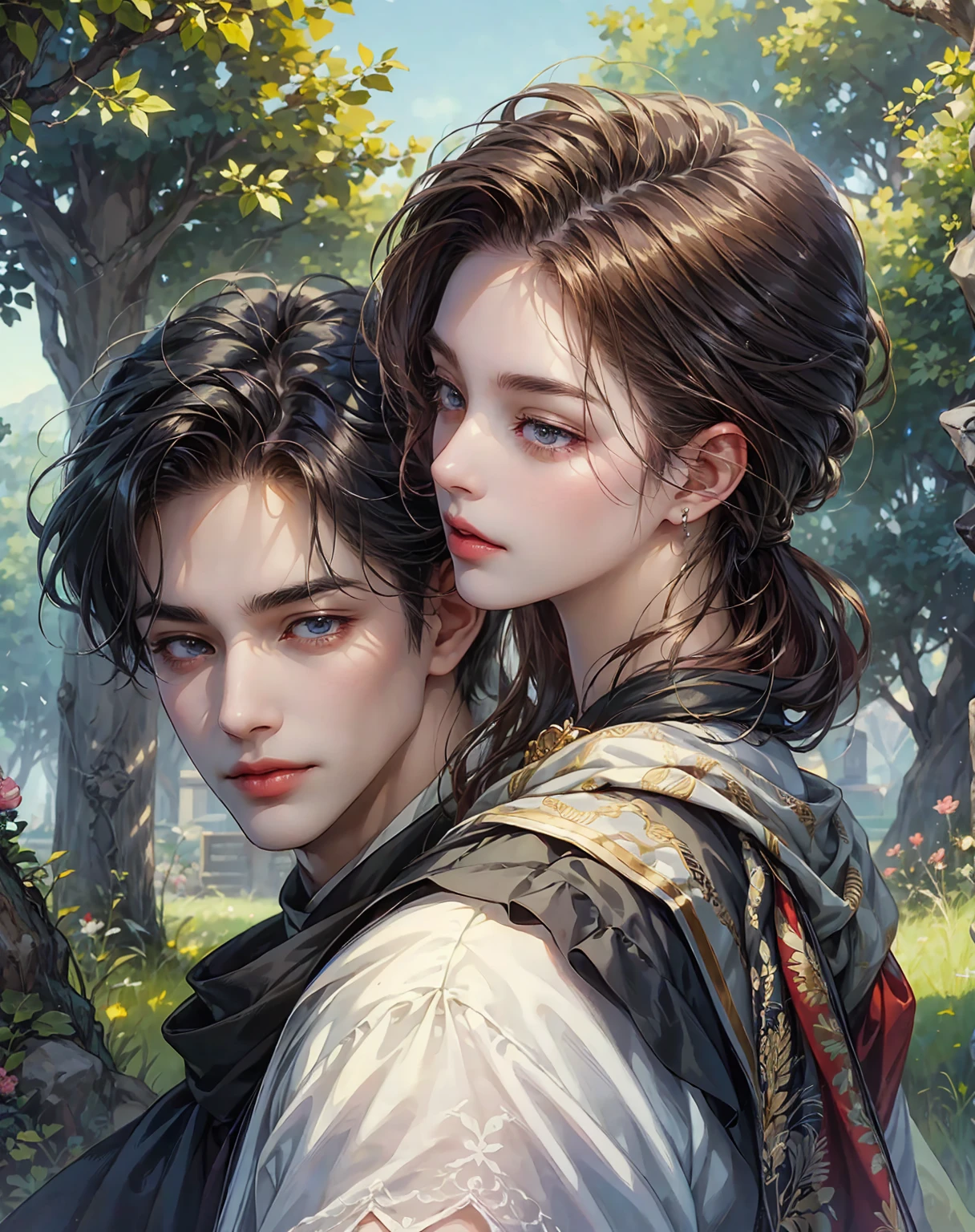 ((Best quality)), ((masterpiece)), (detailed), ((perfect face)), ((halfbody)) handsome face, male, boy, perfect proportions , an artwork created by nardack, casual outfit, detailed scenery background