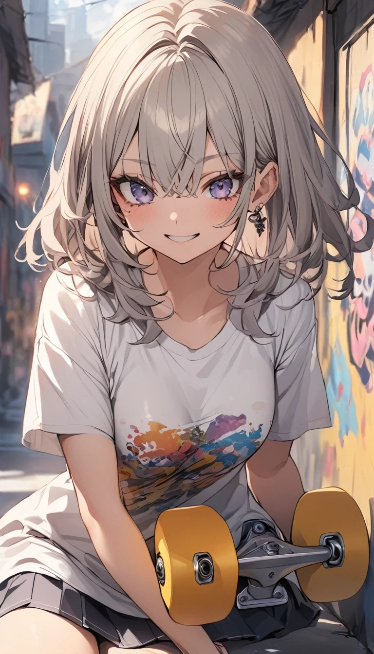 girl, skateboard, Grey-haired blonde