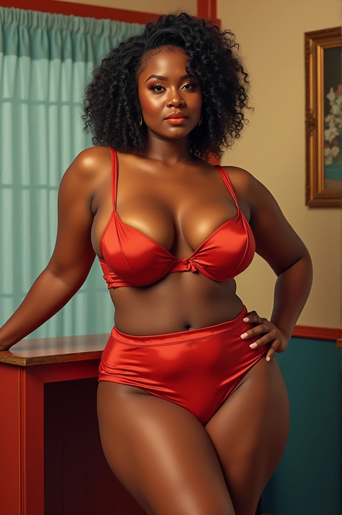 50 year old,oily african mature woman,politician,(pubic hair:1.3),arafed woman in  posing for a picture, a colorized photo inspired by Art Frahm, cg society contest winner, renaissance, retro pinup model, alluring plus sized model, attractive feminine curves, beautiful curvy female, pinup body, pinup, voluptuous body, pinup model, (election speech:1.2),