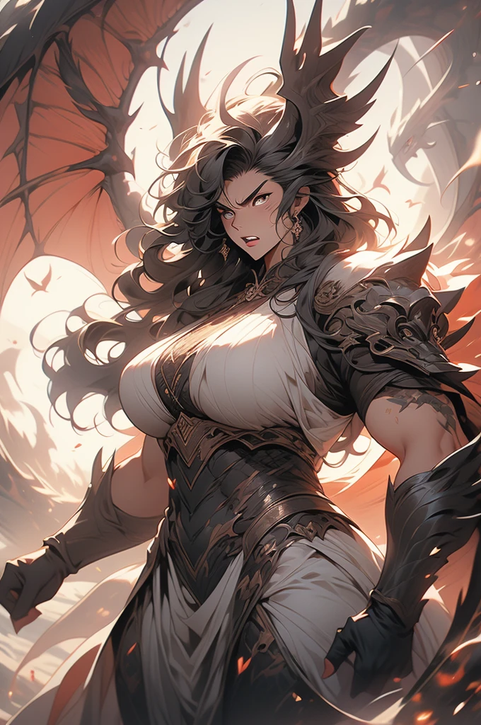 1girl, female, woman, dragon, gray skin, roaring, tall, powerful, voluptuous, mad, angry, huge wings