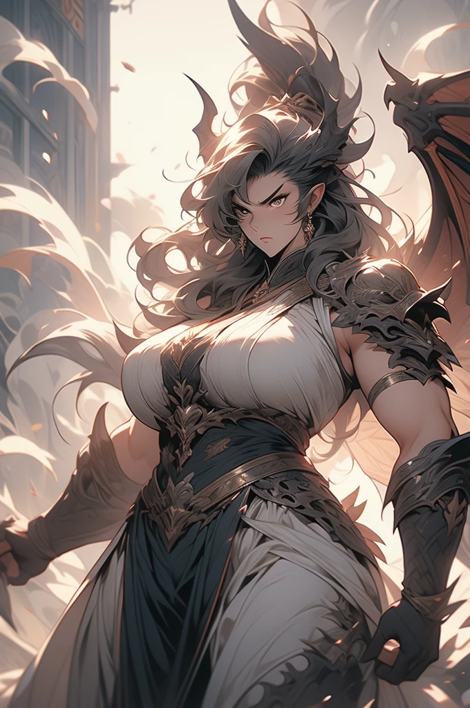 1girl, dragon, gray skin, roaring, tall, powerful, voluptuous, mad, angry