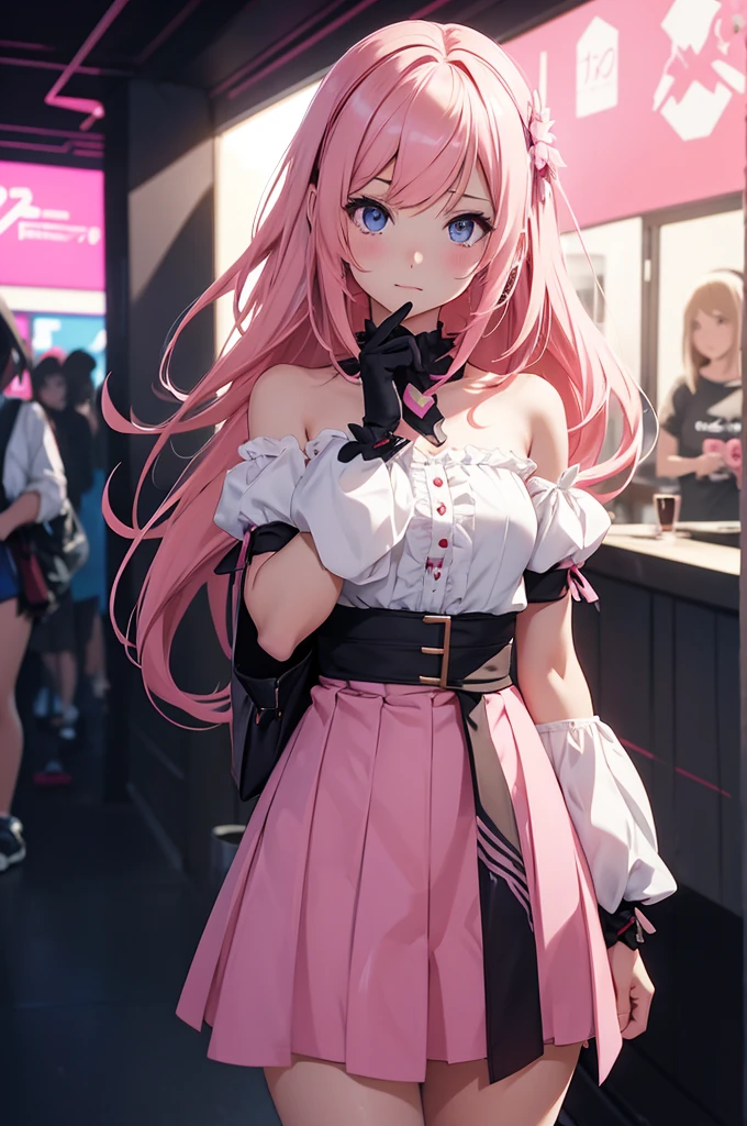 anime girl, roupa de challenge, shoulder length hair, Pink, melhor papel de parede de anime 4K konachan, no pixiv, Popular on pixiv, Ilya Kuvshinov. 4K, trends on cgstation, nightcore