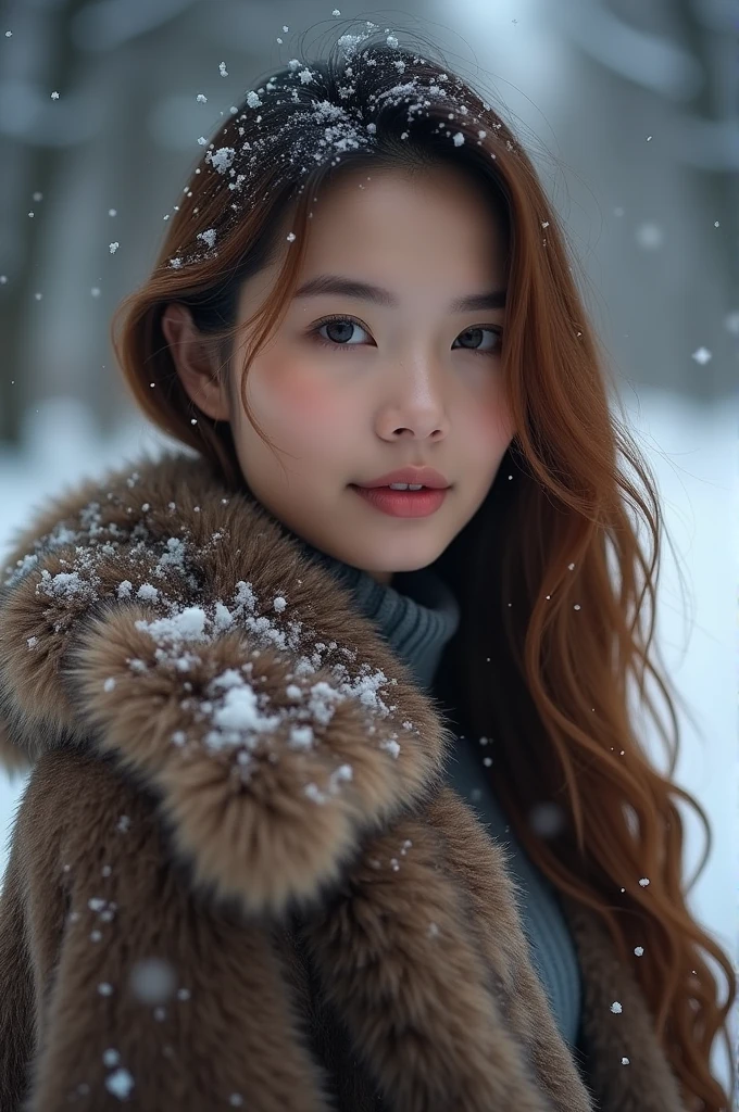 (Tabletop、Highest quality、8k、Award-winning works、Ultra-high resolution)、One beautiful Japan woman、(An elegant thick fur coat made with plenty of fur:1.2)、Brown Hair、blonde、Big cleavage、very long wavy hair、Spectacular Cinema Lighting、(Romantic affection:1.1)、(The most romantic and moody atmosphere:1.1)、winter、Snow Scene、it's snowing、(Walking in the snow in Norway:1.2)、look at me、(A big bust that seems to burst:1.1)、(Accentuate your body lines:1.1)、Very long hair、Blurred Background、Accurate anatomy、Ultra HD Hair、Ultra-high resolutionの完璧な美しい歯、Ultra-high definition beauty face、Ultra HD Hair、Ultra-high definition sparkling eyes、輝くUltra-high resolutionの美肌、Ultra-high resolutionの艶やかな唇、(Face close-up:1.3)