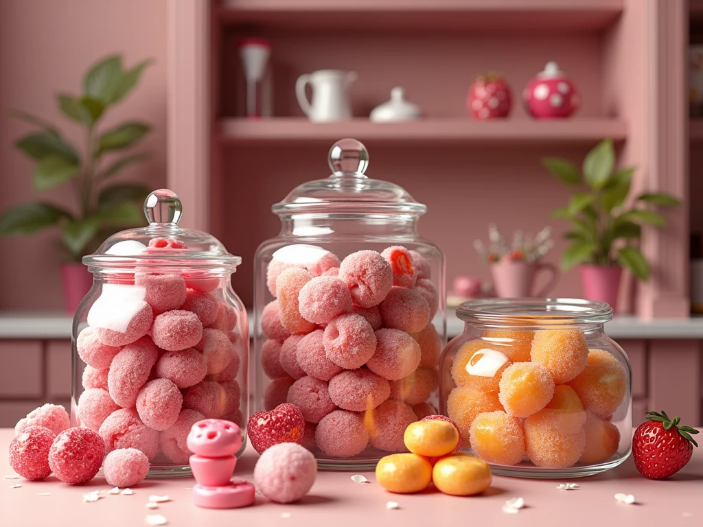 chic candy bar, wine gums, fruit gums, colorful, in candy jars, beautifully decorated, candy shop
