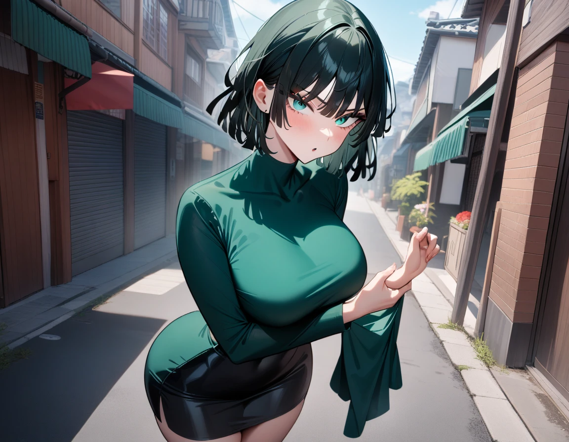 1girl, fubuki \(one-punch man\), one-punch man,standing a street,perfect eyes,perfect hands,masterpiece,very aesthetic,newest,sensitive