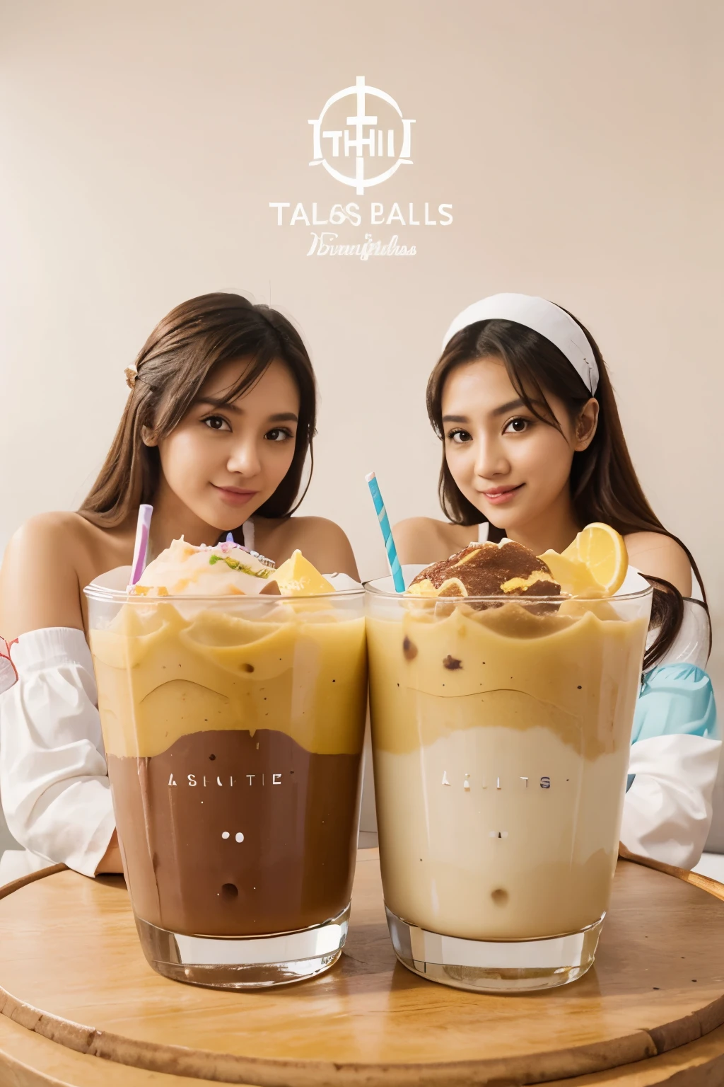 Create a logo for halo-halo business name "Twin Delights" with 3 colors white, brown and any pastel color.