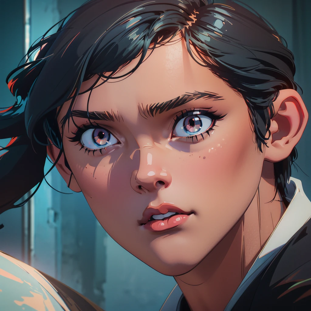 A black teenage boy, anime style, dark skin, short military haircut, black eyes, earring, extremely detailed face, detailed eyes and lips, dramatic lighting, cinematic scene, dynamic pose, vibrant colors, digital art, (best quality,4k,8k,highres,masterpiece:1.2),ultra-detailed,(realistic,photorealistic,photo-realistic:1.37)