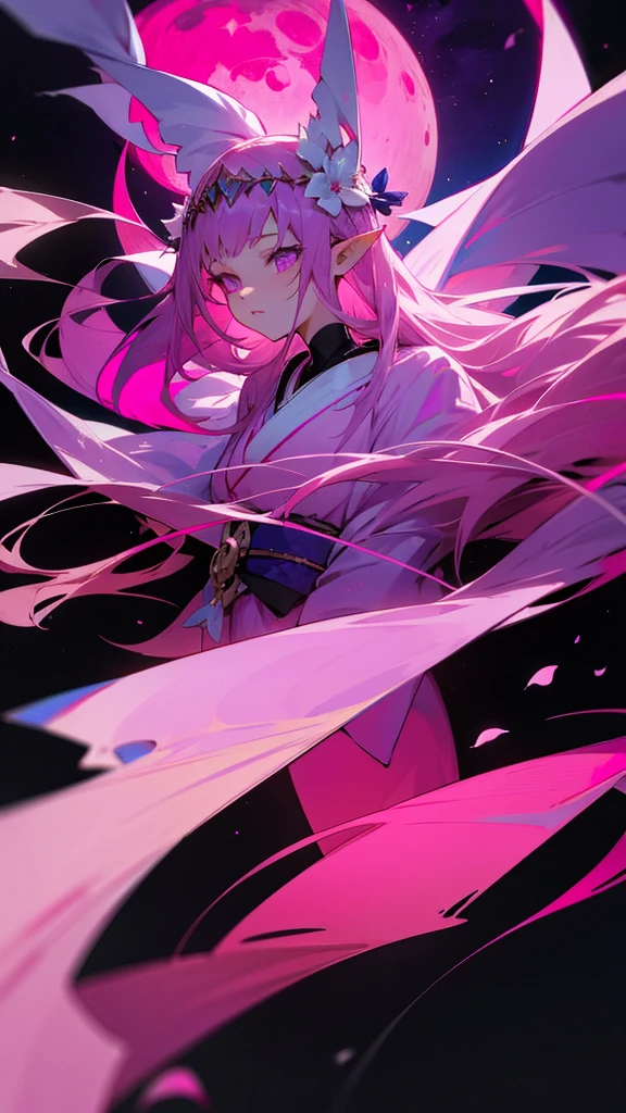 "Draw a beautiful spider woman anime character with long bright pink hair and slightly slanted bright pink eyes.. He wears a billowing white robe that almost touches the ground... She is standing on a bed of pink flowers., con sus grandes respiraciones con confianza, actitud de superheroe. En una mano, she was holding a little pink spider. En el otro, He held a large sharp scythe raised to his shoulder, listo para atacar en cualquier momento. Her pink hair fell down her back in elegant waves... Llevaba un sexy top corto y de cuello alto blanco suave., camisa de manga larga, con un corte en el pecho que dejaba al descubierto sus amplios senos. She was wearing a long white skirt that only covered her thighs... She also wore high heels which made her appear taller than before despite her confident and authoritative demeanor.., He had a gentle and gentle expression on his face.. His eyes were slightly half-lidded and he seemed friendly and affectionate... He seemed like the kind of person who would rush to help a friend in need without a second thought... But don't let his kind expression fool you: still not someone easy to mess with., especially when holding a scythe,