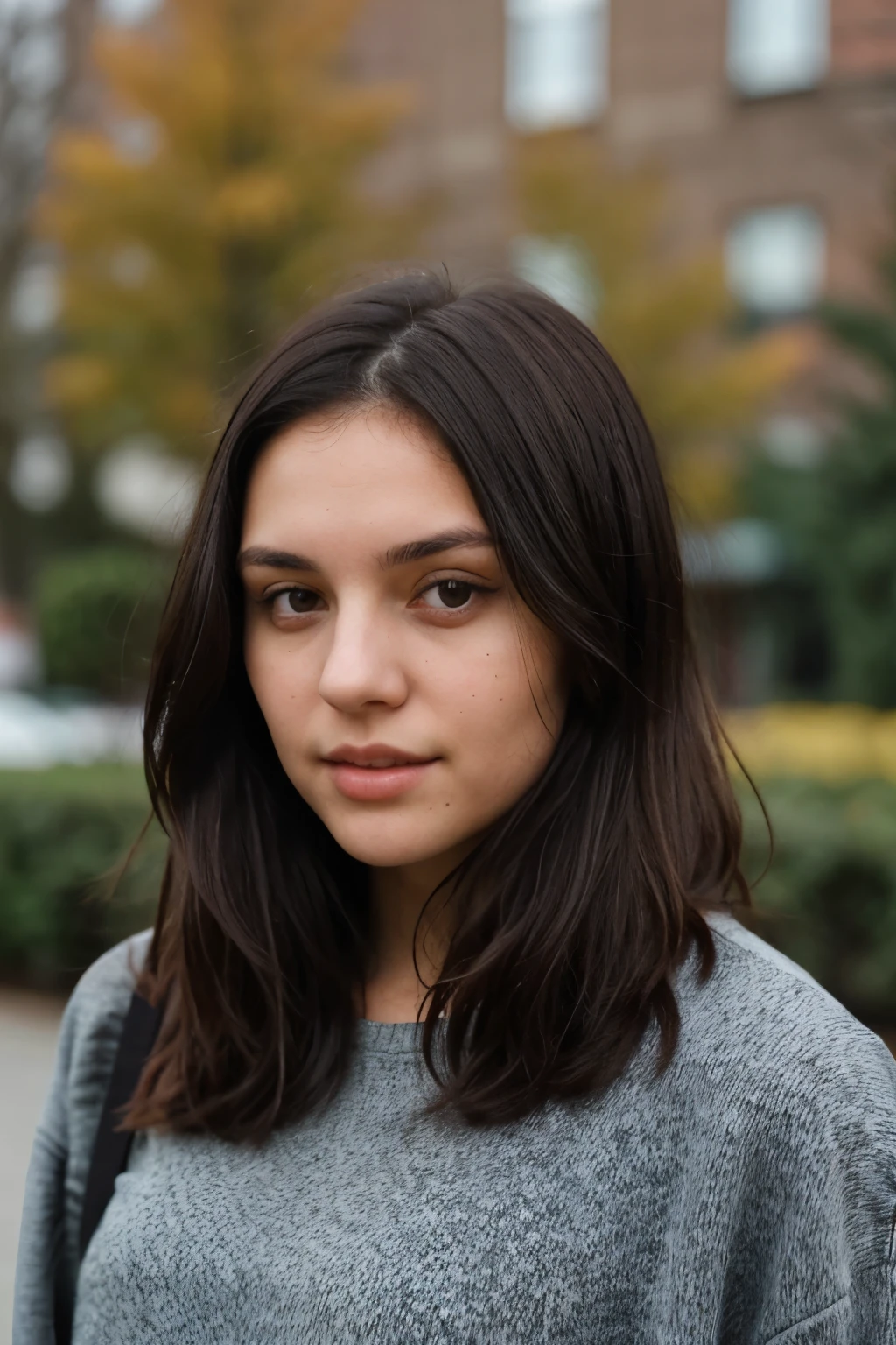 young woman with dark hair, in full view