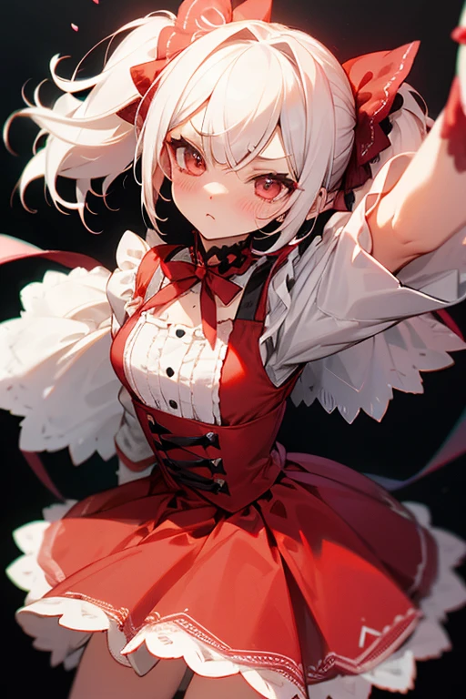 Short white hair, blush, Lace dress、Punk Fashion、Headbang 2.、Red clothes、Twin tails