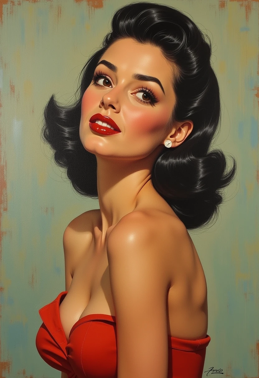 Carmem Miranda in 50s pinup style, not Gil Evergren style, oil painting.