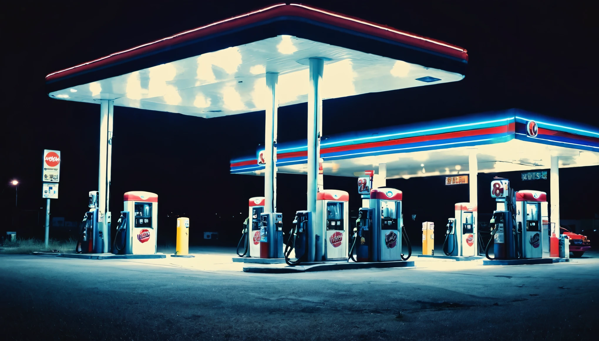 gas station、Creepy、night、