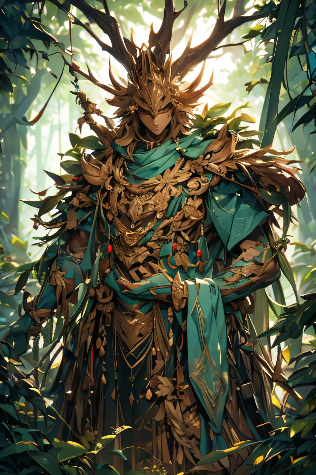a tree man, made of tree trunks and leaves, wearing leaf and wood clothing, realistic, photorealistic, photo-realistic:1.37, (best quality,4k,8k,highres,masterpiece:1.2),ultra-detailed, cinematic lighting, highly detailed, intricate details, cinematic composition, dramatic lighting, detailed textures, organic shapes, natural colors, lush foliage, wooden elements, environmental portrait