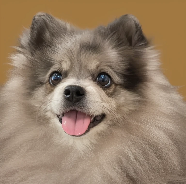 a very cute furry dog, hair drawn like cartoons, Perfectly drawn Eyes, eyes like a cartoon, gorgeous eyes, perfects eyes, She is very happy, She is smiling, the image is very detailed