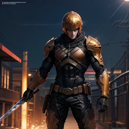 anime artwork of a death stroke man in a helmet with two swords anime manga girl style, anime style, key visual, vibrant, studio anime, highly detailed
