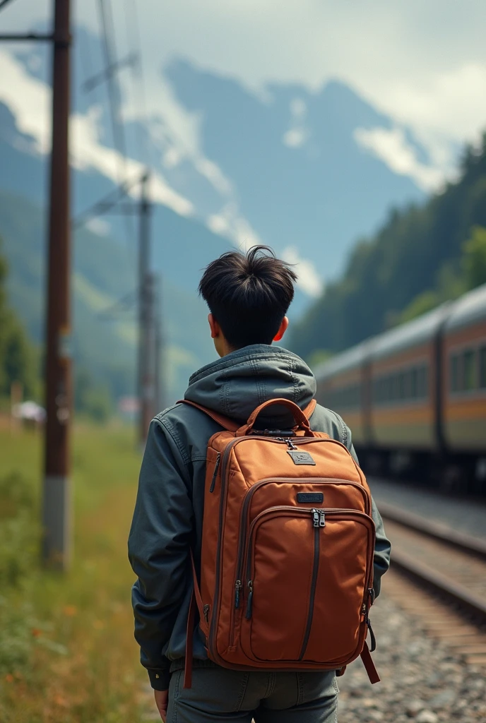 Shehan, a young traveler with a large travel bag , looking for the train ( Mid Shot )