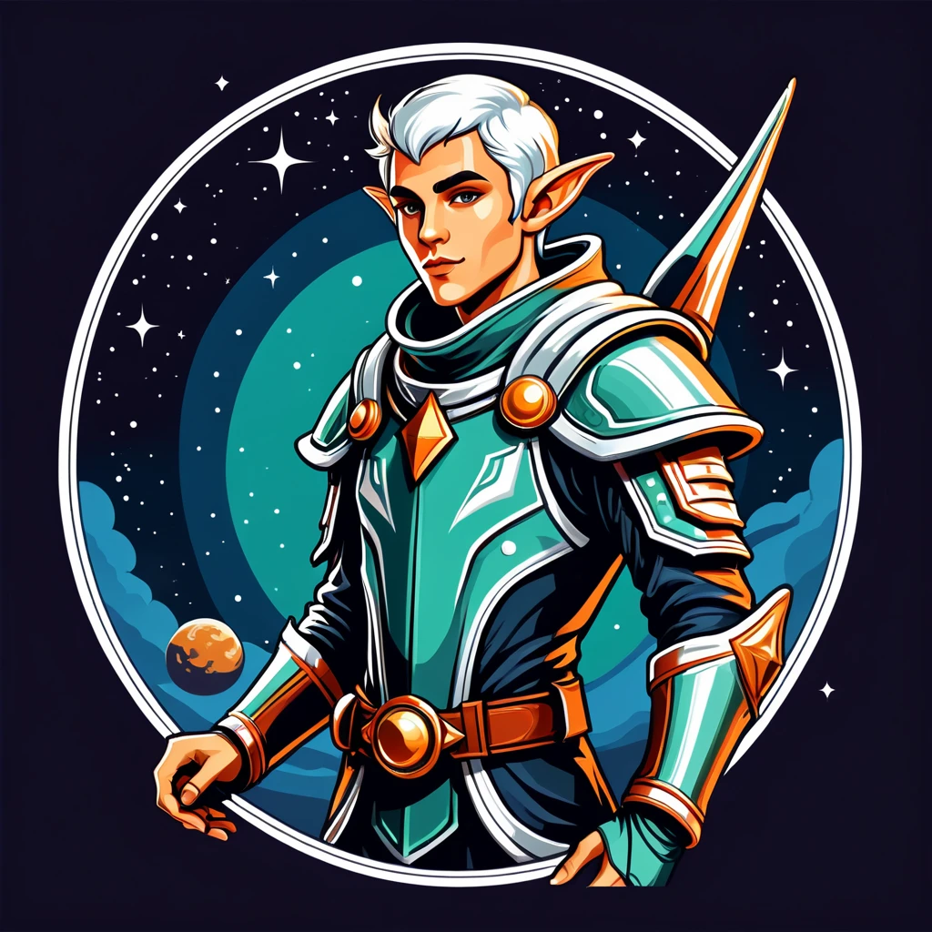 man in space elf folk outfit, vector graphics, strong contours, logo design
