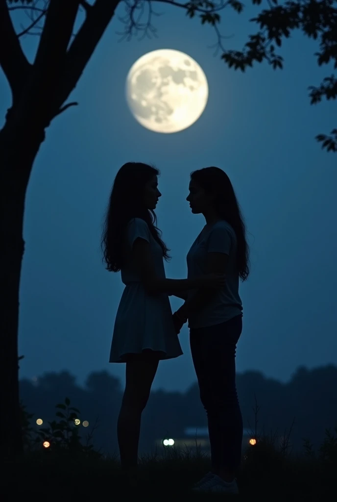 A beautiful girl with long flowing hair in a moonlit garden, a second girl sitting beside her, waves crashing on the shore in the background, (best quality,4k,8k,highres,masterpiece:1.2),ultra-detailed,(realistic,photorealistic,photo-realistic:1.37),detailed facial features,intricate clothing, dramatic lighting and shadows, vibrant colors, mystical atmosphere, cinematic composition