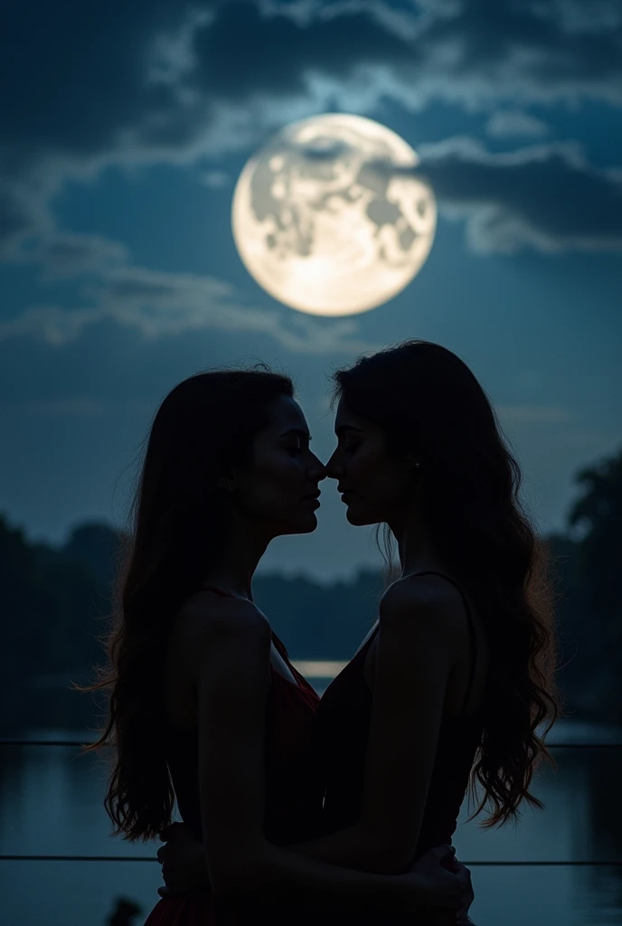 A beautiful girl with long flowing hair in a moonlit garden, a second girl sitting beside her, waves crashing on the shore in the background, (best quality,4k,8k,highres,masterpiece:1.2),ultra-detailed,(realistic,photorealistic,photo-realistic:1.37),detailed facial features,intricate clothing, dramatic lighting and shadows, vibrant colors, mystical atmosphere, cinematic composition