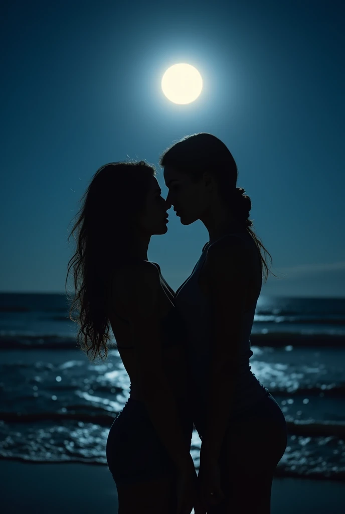 A beautiful girl with long flowing hair in a moonlit garden, a second girl sitting beside her, waves crashing on the shore in the background, (best quality,4k,8k,highres,masterpiece:1.2),ultra-detailed,(realistic,photorealistic,photo-realistic:1.37),detailed facial features,intricate clothing, dramatic lighting and shadows, vibrant colors, mystical atmosphere, cinematic composition