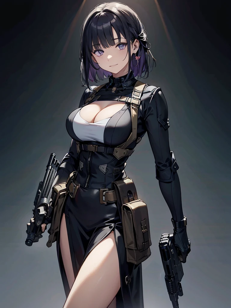 Holding a steampunk long barrel pistol, ((masterpiece_Portraiture)),(beautiful girl),(Pixiv),(Fantasy), In the spotlight, The background is a dark and desolate landscape, Horror movie atmosphere. Her figure is very beautiful, Emphasizing the dark and crazy elements. Skillfully expressing the effects of light and shadow, detailed, The face and expression of the black costume are also carefully drawn.....,(Tilt your head:1.2), ([sketch|watercolor \(Moderate\)]:1.15),Chaotic abstract background, Vector Trace, Gradient blending and whole body, Artistic elements add depth to the work. The overall atmosphere is creepy and nightmarish....., With a unique artistic touch. This movie is、The dark and crazy world of horror movies depicted in HD., Evoke visual stimuli and aesthetic sense