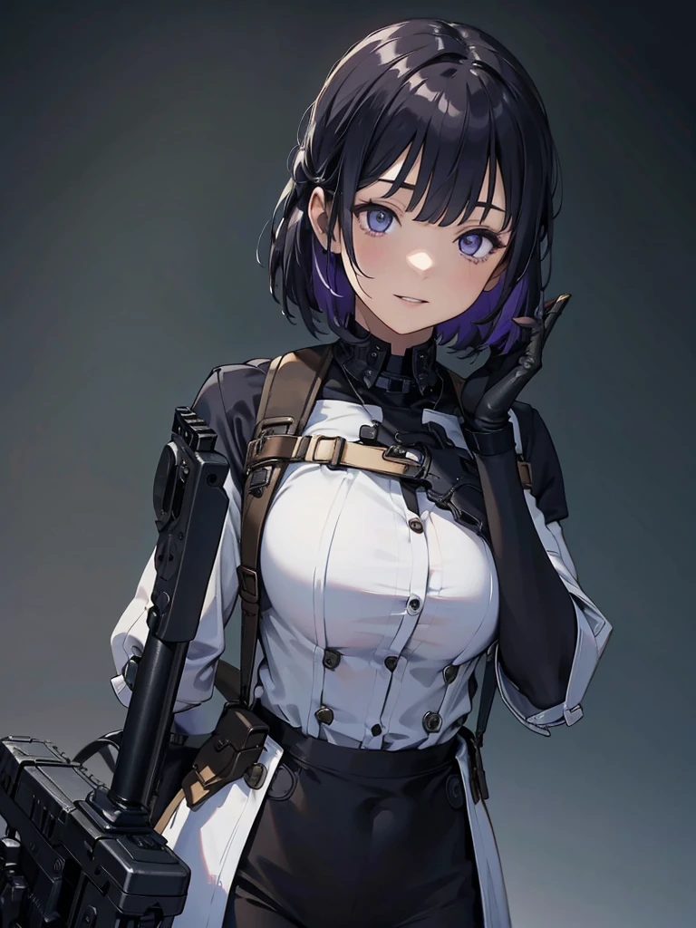 Holding a steampunk long barrel pistol, ((masterpiece_Portraiture)),(beautiful girl),(Pixiv),(Fantasy), In the spotlight, The background is a dark and desolate landscape, Horror movie atmosphere. Her figure is very beautiful, Emphasizing the dark and crazy elements. Skillfully expressing the effects of light and shadow, detailed, The face and expression of the black costume are also carefully drawn.....,(Tilt your head:1.2), ([sketch|watercolor \(Moderate\)]:1.15),Chaotic abstract background, Vector Trace, Gradient blending and whole body, Artistic elements add depth to the work. The overall atmosphere is creepy and nightmarish....., With a unique artistic touch. This movie is、The dark and crazy world of horror movies depicted in HD., Evoke visual stimuli and aesthetic sense