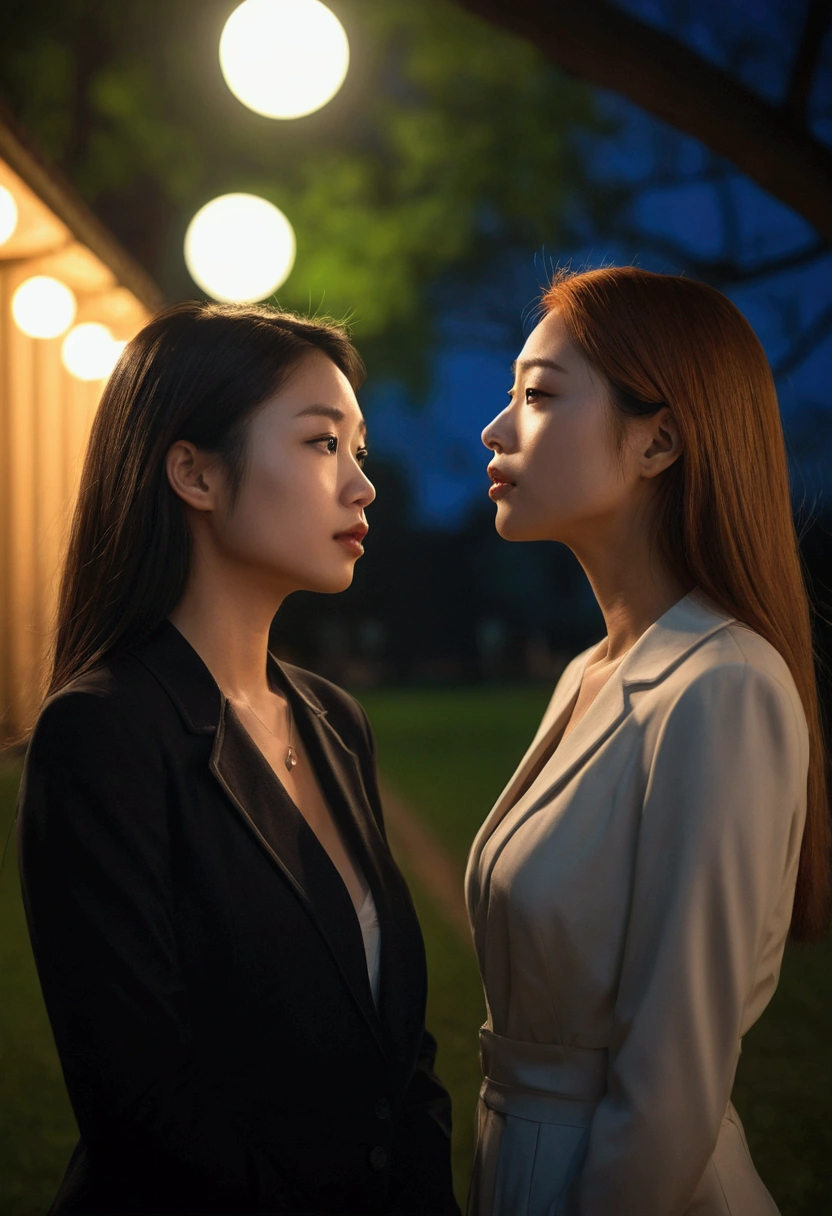 Moonlit Confession, 2 beautiful women, night beach