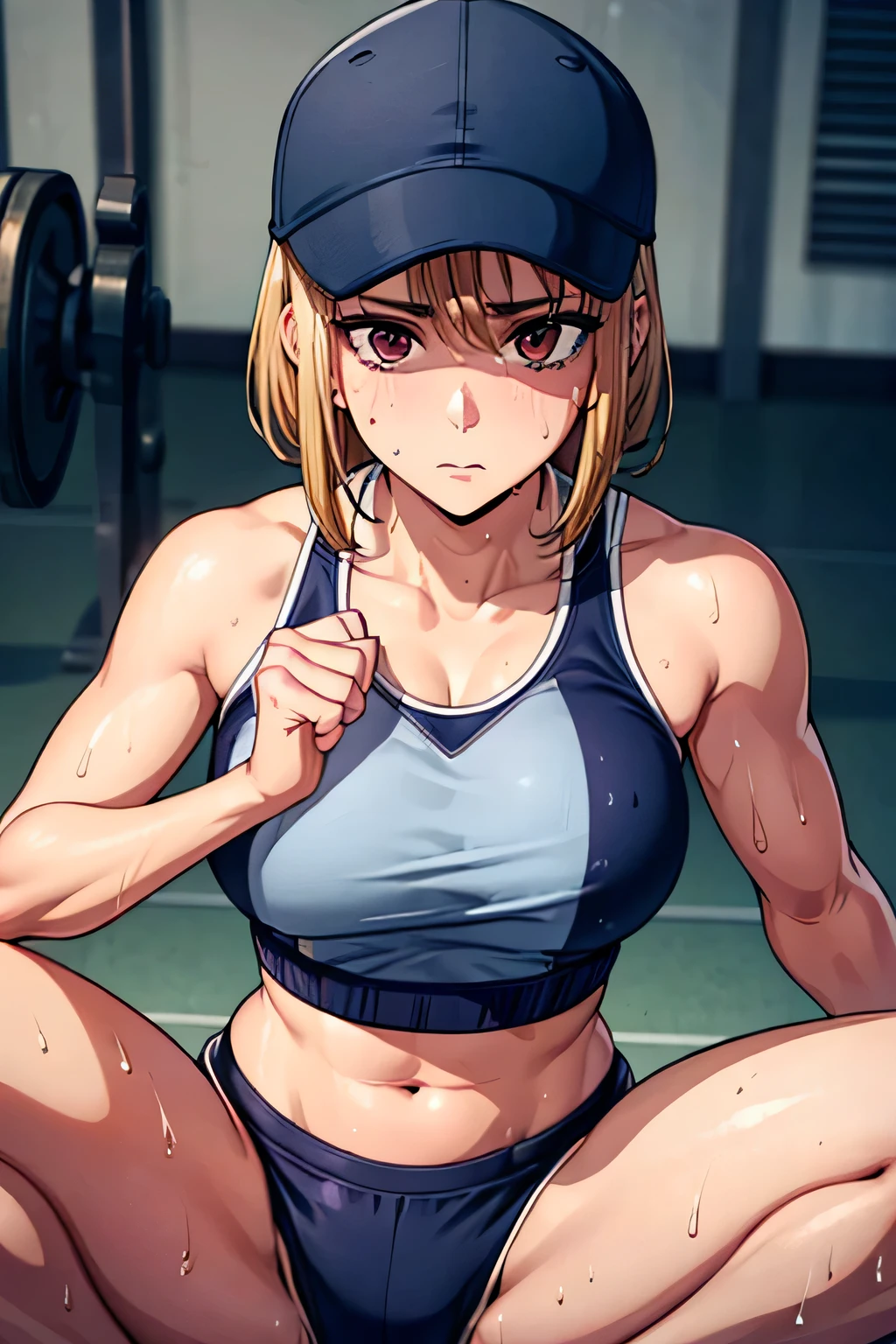 ((ryona)), ((Mature female boxer girl)), sexy lips, sports bra, ((boxing gloves ,sweat all over the body,（An enthusiastic look）,steam,((two womens)),in crotch, eyes rolling,Ripe body,NSFW,female face,standing back, (cum on clothes:1.3), Abs, violence, bruises, wet, oiled skin