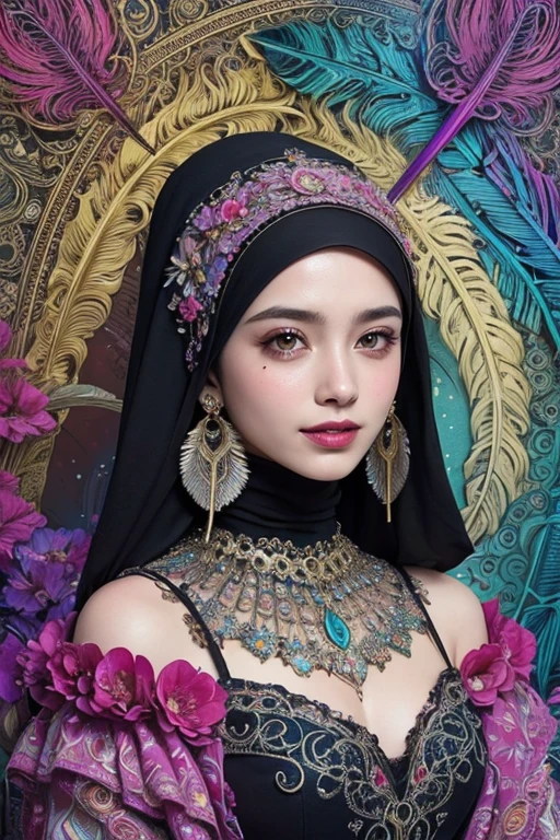 (1 junges kind,preteen,smallkid,6-10 yearsold, , Arab ethnicity, Muslime, wears a silk hijab, , legwear, 7 Zoll hoher Absatz, glossy lips, boobplate, painted nails, Tattoo unter ihrem Bauchnabel), Offizielle Kunst, Unity 8K Hintergrundbild, Ultra-detailliert, beautiful and aesthetic, High quality, beautiful, Meisterwerk, best quality, (Zverwirren (Zverwirren), Mandala, Gewirr, verwirren:0.6.,, big ass, milf