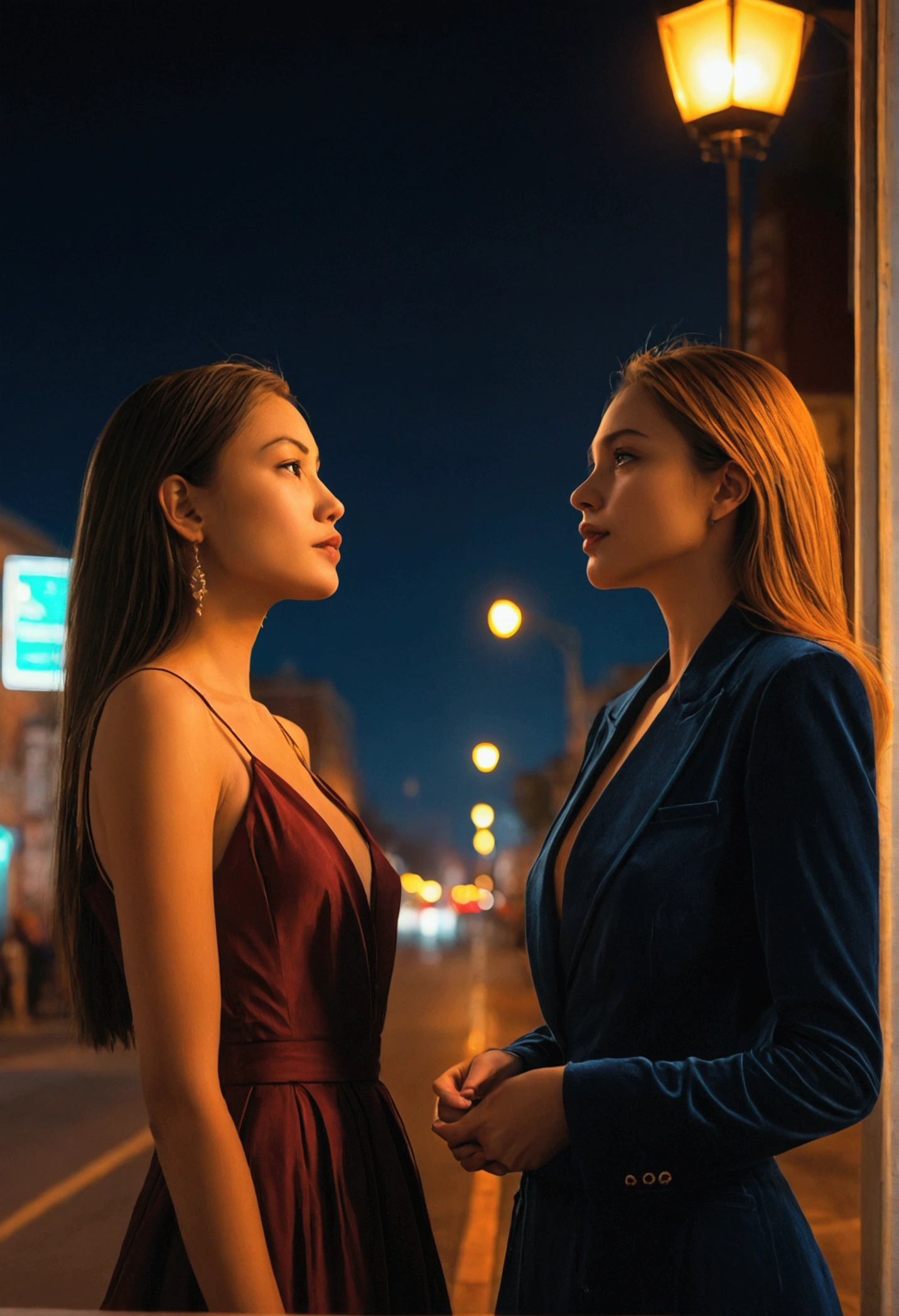 Moonlit Confession, 2 beautiful women, night beach