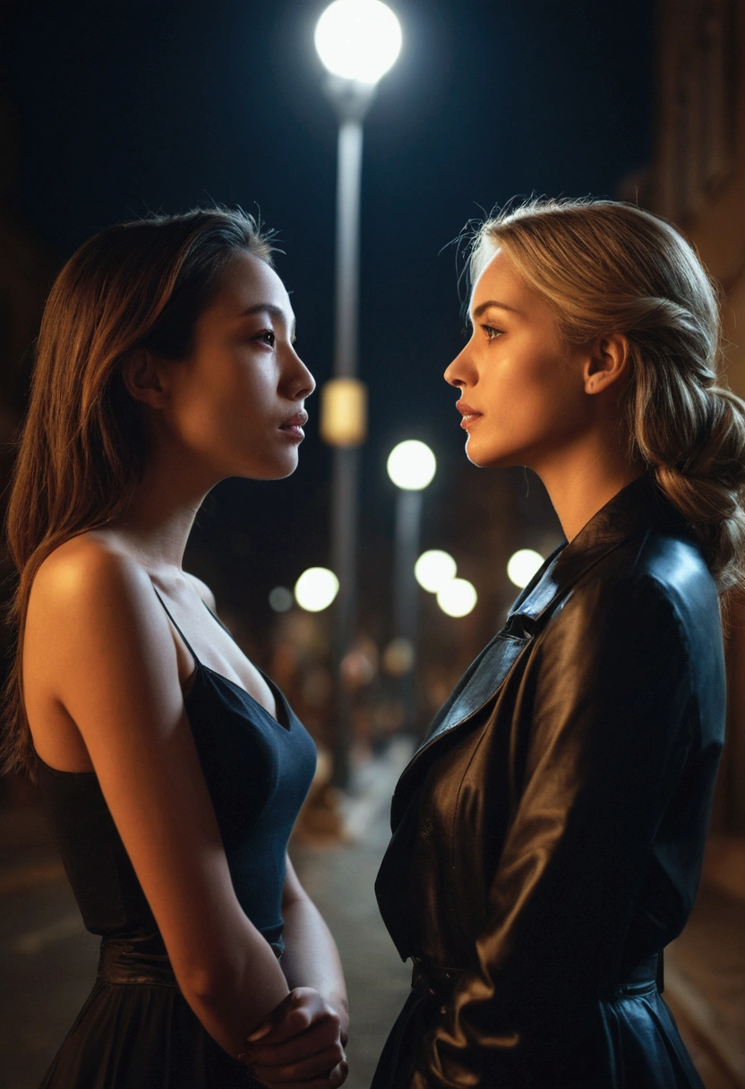 Moonlit Confession, 2 beautiful women, night beach
