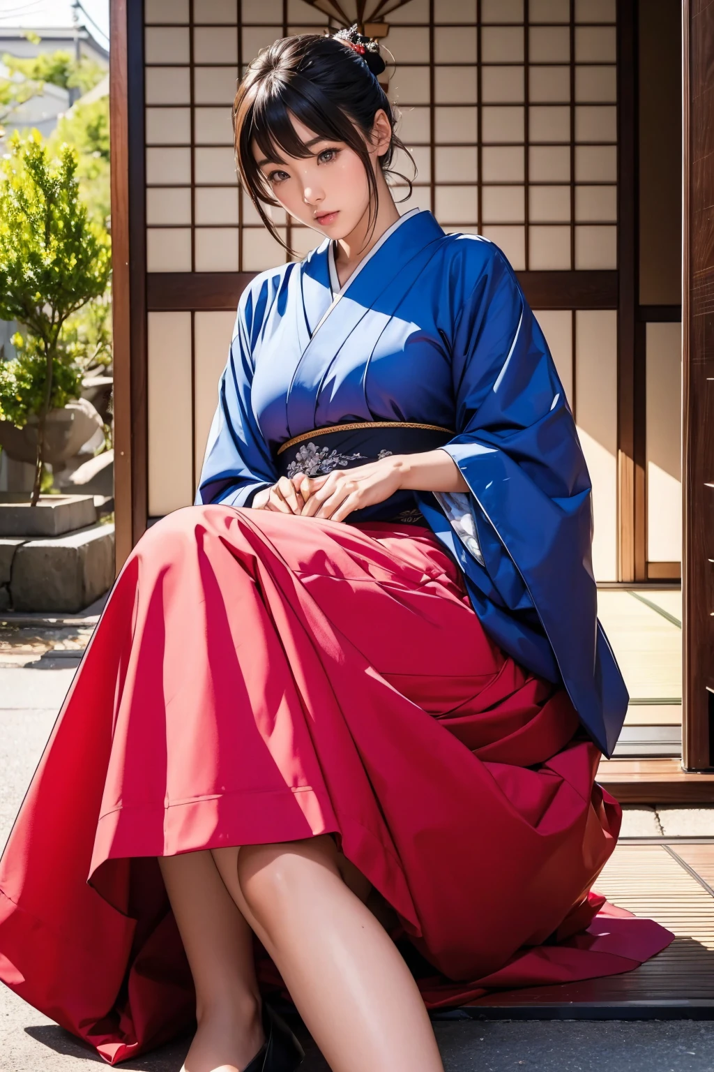 A beautiful Japanese woman is sitting