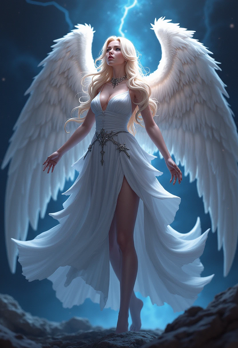 ((highest quality)),(Ultra-high resolution),(Very detailed),(Detailed Description),((The best CG)),(A masterpiece),Ultra-detailed art,Amazing drawing art,(Art with precise detail:1.5), (Female angels:1.4), Audible roar, In the Dark, Shaking, The earth cracks, Standing posture, justice, Legendary, Dissecting, Roar, lightning speed,