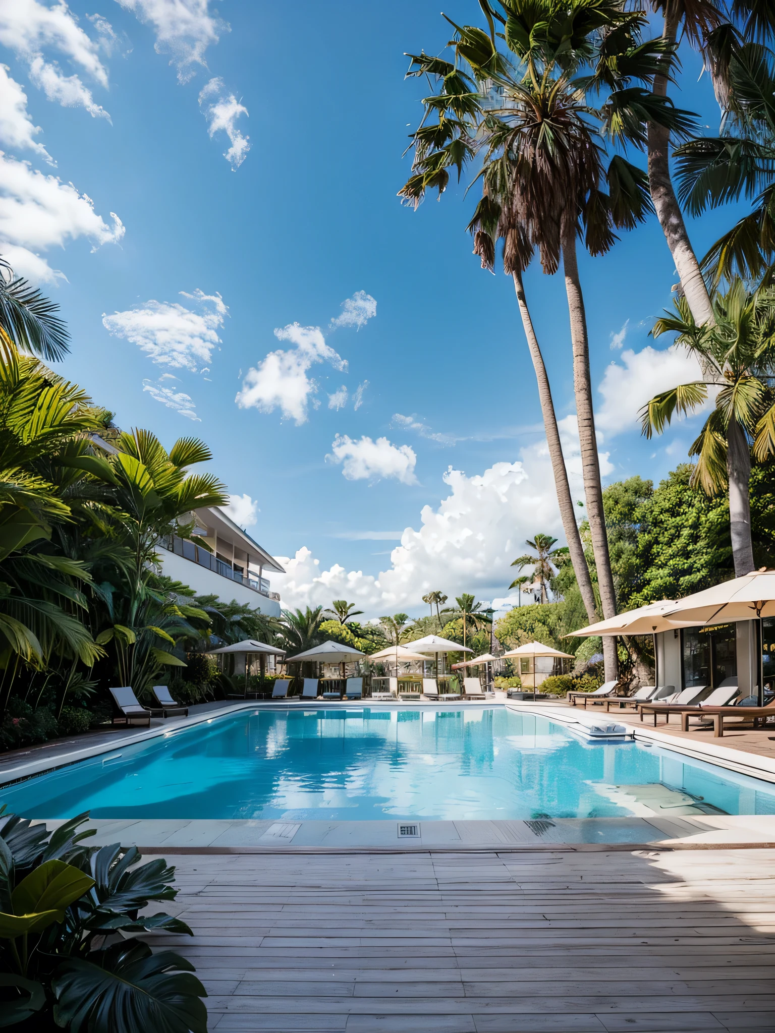 The sun lounger is placed on a wooden deck by the pool, which has clear blue water reflecting the bright, sunny sky. Around the pool area, there are tropical palm trees and various exotic plants, creating a serene and paradise-like environment. The lighting is bright and sunny, suggesting midday, with a clear blue sky above. The overall atmosphere is relaxed, tropical, and luxurious. her mouth big lips, large sagging breasts Background Elements: Pool: Luxurious, clear blue water, reflecting bright sky Deck: Wooden, around the pool Plants: Tropical palm trees, lush greenery, exotic plants Lighting: Bright, sunny, midday, clear blue sky Atmosphere: Relaxed, tropical, luxurious Photographic Terms: Depth of Field: Moderate, both subject and background in focus Composition: Well-balanced, subject slightly off-center to include pool and plants Illumination: Bright, natural light
